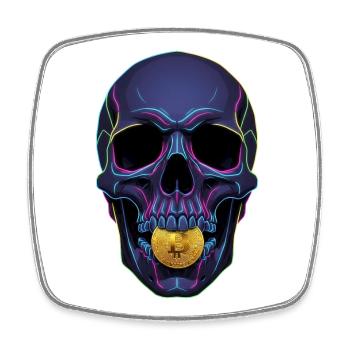 Motif crypto Cyberpunk néon crâne Bitcoin - Magnet carré - blanc - Devant