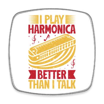 Funny Harmonica Player Play Better Than I Talk - Viereckiger Kühlschrankmagnet - Weiß - Vorne