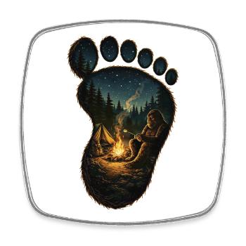 Bigfoot Campfire Lagerfeuer-Fußabdruck - Viereckiger Kühlschrankmagnet - Weiß - Vorne