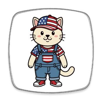 America cat - Square fridge magnet - white - Front