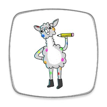 Lama avec des points colorés et un crayon - Magnet carré - blanc - Devant