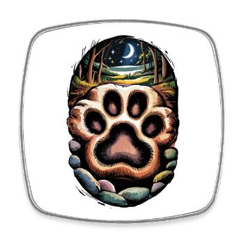 Mystical forest landscape with paw print and - Square fridge magnet - white - Front