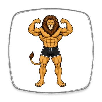 Löwe als Bodybuilder - Viereckiger Kühlschrankmagnet - Weiß - Vorne