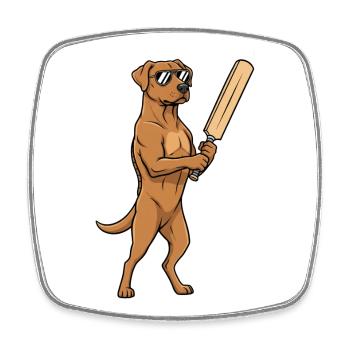 Lustiger Muskelhund Mit Cricket Schlaeger - Viereckiger Kühlschrankmagnet - Weiß - Vorne