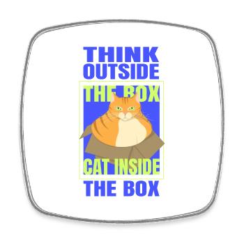 Think Outside the Box Cat Inside the Box - Square fridge magnet - white - Front