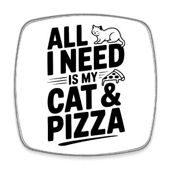Alles, was ich brauche, ist meine Katze und Pizza - Viereckiger Kühlschrankmagnet - Weiß - Vorne