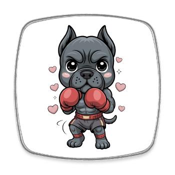 Cute boxer dog bulldog in ring with red - Square fridge magnet - white - Front