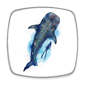 Whale shark giant & diver - Square fridge magnet - white - Front