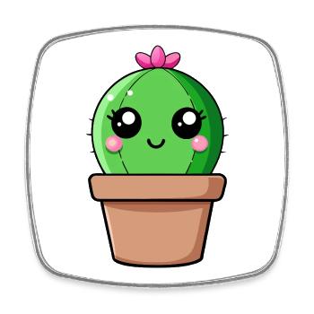 Cactus Kawaii in Flower Pot - Square fridge magnet - white - Front