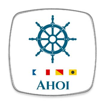 Ahoi Maritimes Steuerrad Signalflaggen Design - Viereckiger Kühlschrankmagnet - Weiß - Vorne
