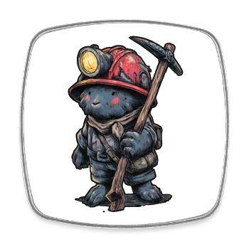 Miner buddy with helmet and miner's lamp - Square fridge magnet - white - Front