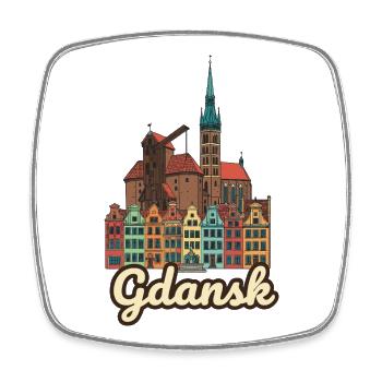 Gdansk Poland Crane Waterfront Retro Sticker - Square fridge magnet - white - Front