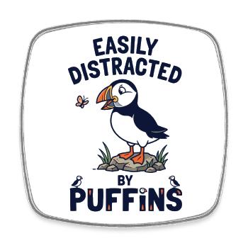 Easily Distracted By Puffins Papageitaucher - Viereckiger Kühlschrankmagnet - Weiß - Vorne
