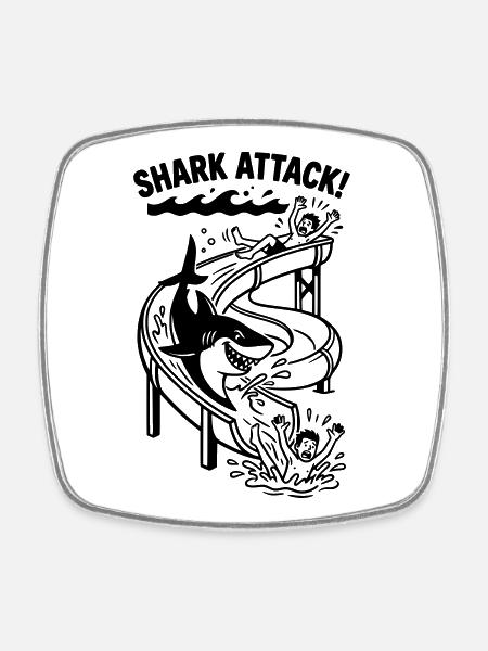 Attaque de requin, toboggan d’attaque de requin, piscine extérieure, baignade - Magnet carré - blanc
