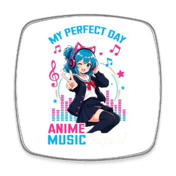 Anime et musique Chibi - Magnet carré - blanc - Devant