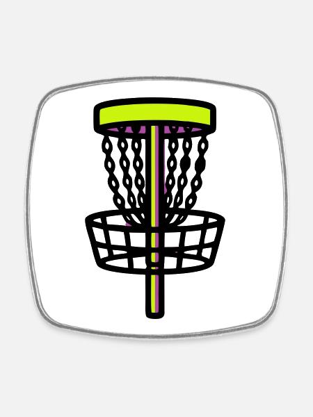 Discgolf Korb Ziel Logo - Viereckiger Kühlschrankmagnet - Weiß