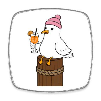 Mouette avec casquette et cocktail - Magnet carré - blanc - Devant