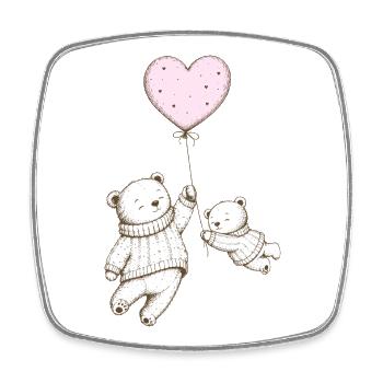 Deux ours en peluche avec un ballon en forme de cœur - Magnet carré - blanc - Devant