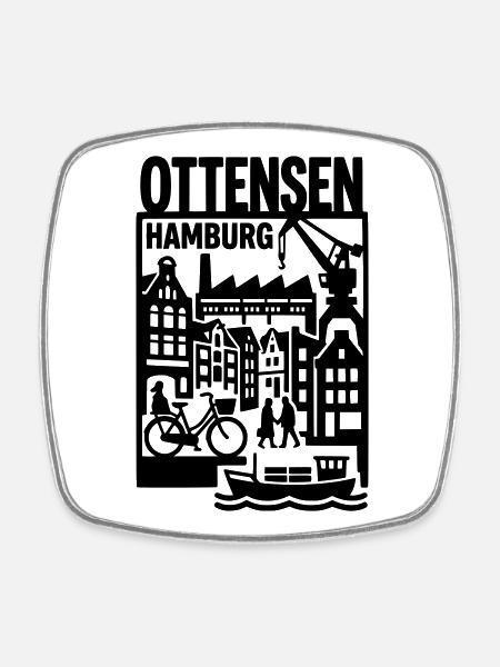 Hamburg Ottensen Retro - Viereckiger Kühlschrankmagnet - Weiß