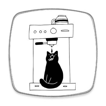 Cat Coffee Barista Vintage - Square fridge magnet - white - Front