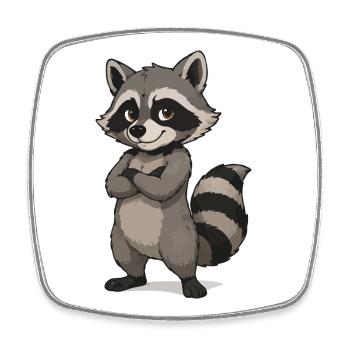 Dessin animé de raton laveur confiant - Magnet carré - blanc - Devant