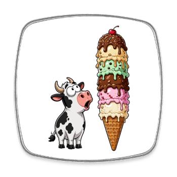 Vache émerveillée par la tour de glace - Magnet carré - blanc - Devant
