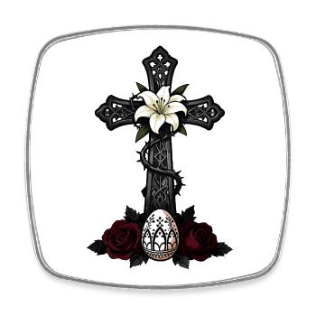 Dark Cross Lily Rose Design - Square fridge magnet - white - Front