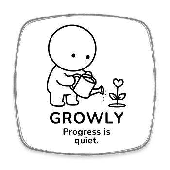 Growly – Progress Is Quiet | Plant Lover Mood - Viereckiger Kühlschrankmagnet - Weiß - Vorne
