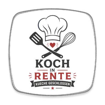 Koch in Rente – Küche geschlossen & Kochlöffel - Viereckiger Kühlschrankmagnet - Weiß - Vorne
