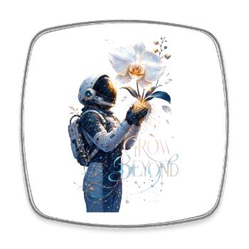 Astronaut und Blumen wachsen jenseits - Viereckiger Kühlschrankmagnet - Weiß - Vorne