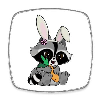 Snuggles der Waschbär im Hasenkostüm mit Möhre - Viereckiger Kühlschrankmagnet - Weiß - Vorne