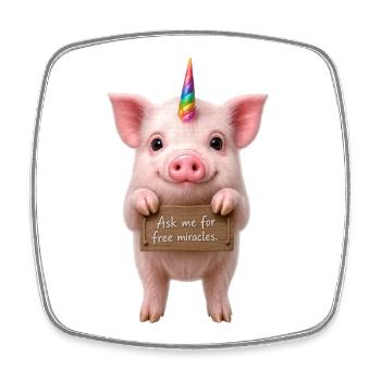 Regenbogen-Einhornschwein - Viereckiger Kühlschrankmagnet - Weiß - Vorne