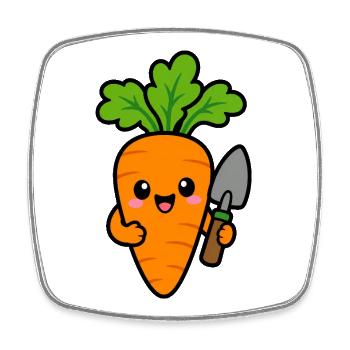Karotte mit Gartenschaufel Cartoon - Viereckiger Kühlschrankmagnet - Weiß - Vorne