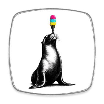 Seelöwe mit Eis im Stencil Style   - Viereckiger Kühlschrankmagnet - Weiß - Vorne