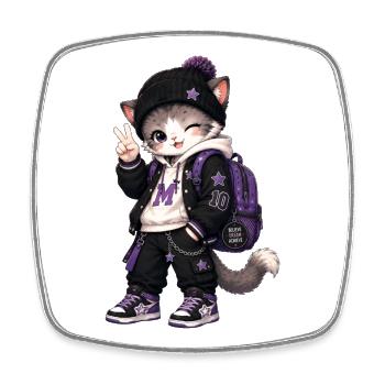 Kawaii Violet-Kätzchen auf Reise - Viereckiger Kühlschrankmagnet - Weiß - Vorne