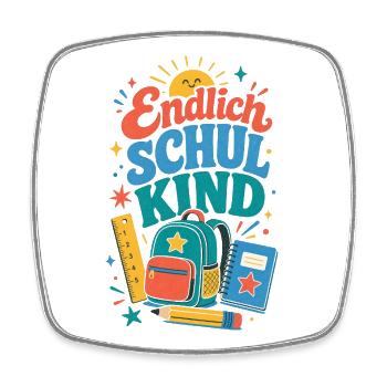 Endlich Schulkind – bunte Schultasche - Viereckiger Kühlschrankmagnet - Weiß - Vorne