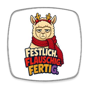Lama Advent Festlich Flauschig - Viereckiger Kühlschrankmagnet - Weiß - Vorne
