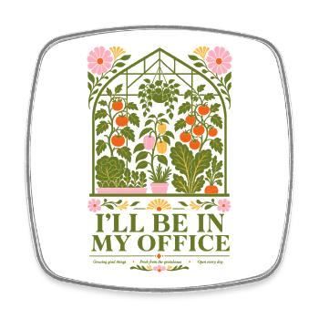 Ich bin in meinem Büro beim Bio-Gärtnern - Viereckiger Kühlschrankmagnet - Weiß - Vorne