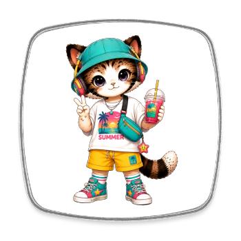 Kitten Summer Vibe Tropic - Viereckiger Kühlschrankmagnet - Weiß - Vorne