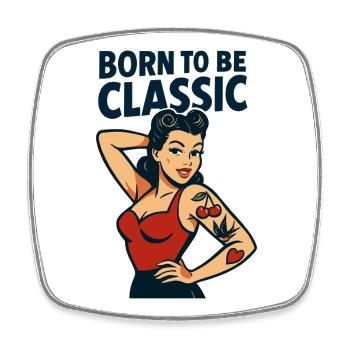 T-shirt rétro classique de la fille pin-up née pour être - Magnet carré - blanc - Devant