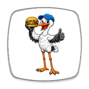 Stork with hamburger - Square fridge magnet - white - Front
