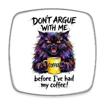 Cat Coffee Watercolor Morning Grouch - Square fridge magnet - white - Front