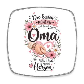Oma Moments: Liebevolle Hand und Blüten - Viereckiger Kühlschrankmagnet - Weiß - Vorne