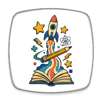 Fusée de début d’école tirée du livre au crayon - Magnet carré - blanc - Devant
