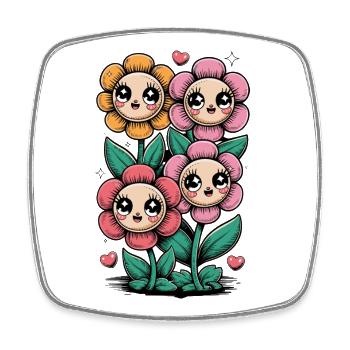 Fleurs Kawaii Visages mignons de dessins animés avec - Magnet carré - blanc - Devant