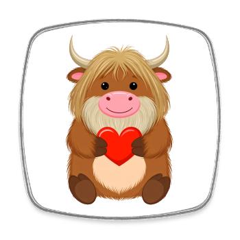Comic Highland Kuh mit rotem Herz – Liebe Art - Viereckiger Kühlschrankmagnet - Weiß - Vorne