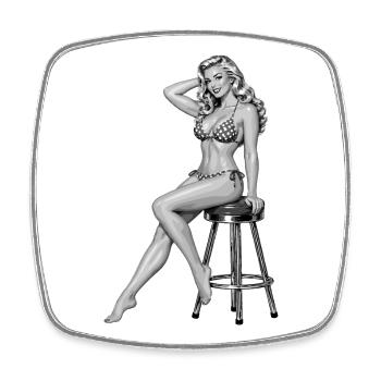 Klassisches Pin-up: Blonde Retro-Schönheit - Viereckiger Kühlschrankmagnet - Weiß - Vorne