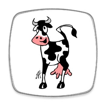 Playful Cow Cartoon Illustration - Square fridge magnet - white - Front