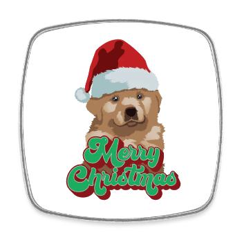 Weihnachten Geschenk Nette lustige Hund Santa Hut Frohe Weihnachten - Viereckiger Kühlschrankmagnet - Weiß - Vorne