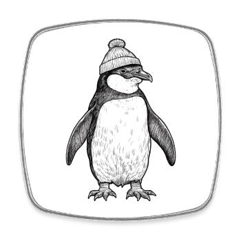 Süßer Pinguin mit Mütze - Viereckiger Kühlschrankmagnet - Weiß - Vorne